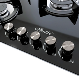 Green Life 5 Burner Gas Hob Black Tempered Glass Top | Built in or Standalone