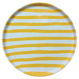 Hand-Painted Yellow and White Stripe 10.5'' Cake Rim Dinner Plate