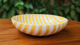Hand-Painted Yellow and White Stripe 12'' Bowl