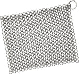 Cast Iron Cleaner - 4 Inch (10 cm) Stainless Steel Chain mail Scrubber for Cast Iron and Steel Cookware - Pre Seasoned Pans, Woks, Dutch Ovens, Grills and Skillets