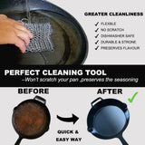 Cast Iron Cleaner - 4 Inch (10 cm) Stainless Steel Chain mail Scrubber for Cast Iron and Steel Cookware - Pre Seasoned Pans, Woks, Dutch Ovens, Grills and Skillets