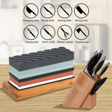 Knife Sharpening Whetstone Set - 4 Side Kit Grit 400/1000/3000/8000 Waterstone Sharpening Kit with Flattening Stone, Non-Slip Bamboo Wood Base, Polishing Compound, Cut Resistant Gloves, Angle Guide & Leather Strop