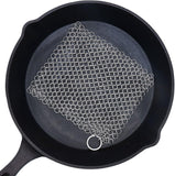 Cast Iron Cleaner - 4 Inch (10 cm) Stainless Steel Chain mail Scrubber for Cast Iron and Steel Cookware - Pre Seasoned Pans, Woks, Dutch Ovens, Grills and Skillets