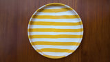 Hand-Painted Yellow and White Stripe 8'' Cake Rim Plate