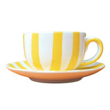 Hand-Painted Yellow and White Stripe Cup and Saucer