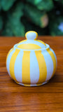 Hand-Painted Yellow and White Stripe Sugar Bowl