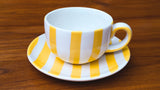 Hand-Painted Yellow and White Stripe Cup and Saucer