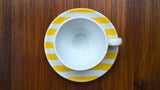 Hand-Painted Yellow and White Stripe Cup and Saucer